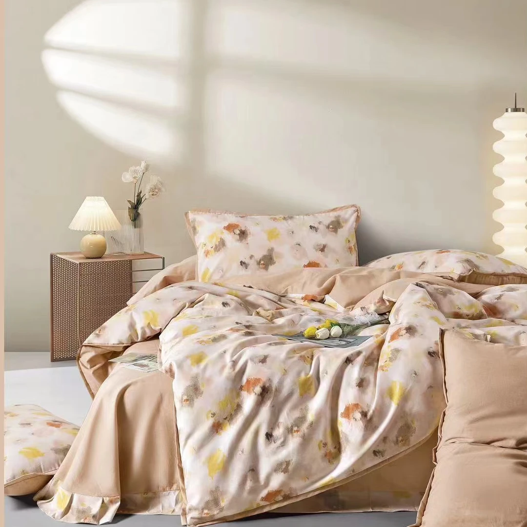 C7443 纯棉生态精纺棉加厚双人四件套 烟木玫瑰200*230秋冬厚款