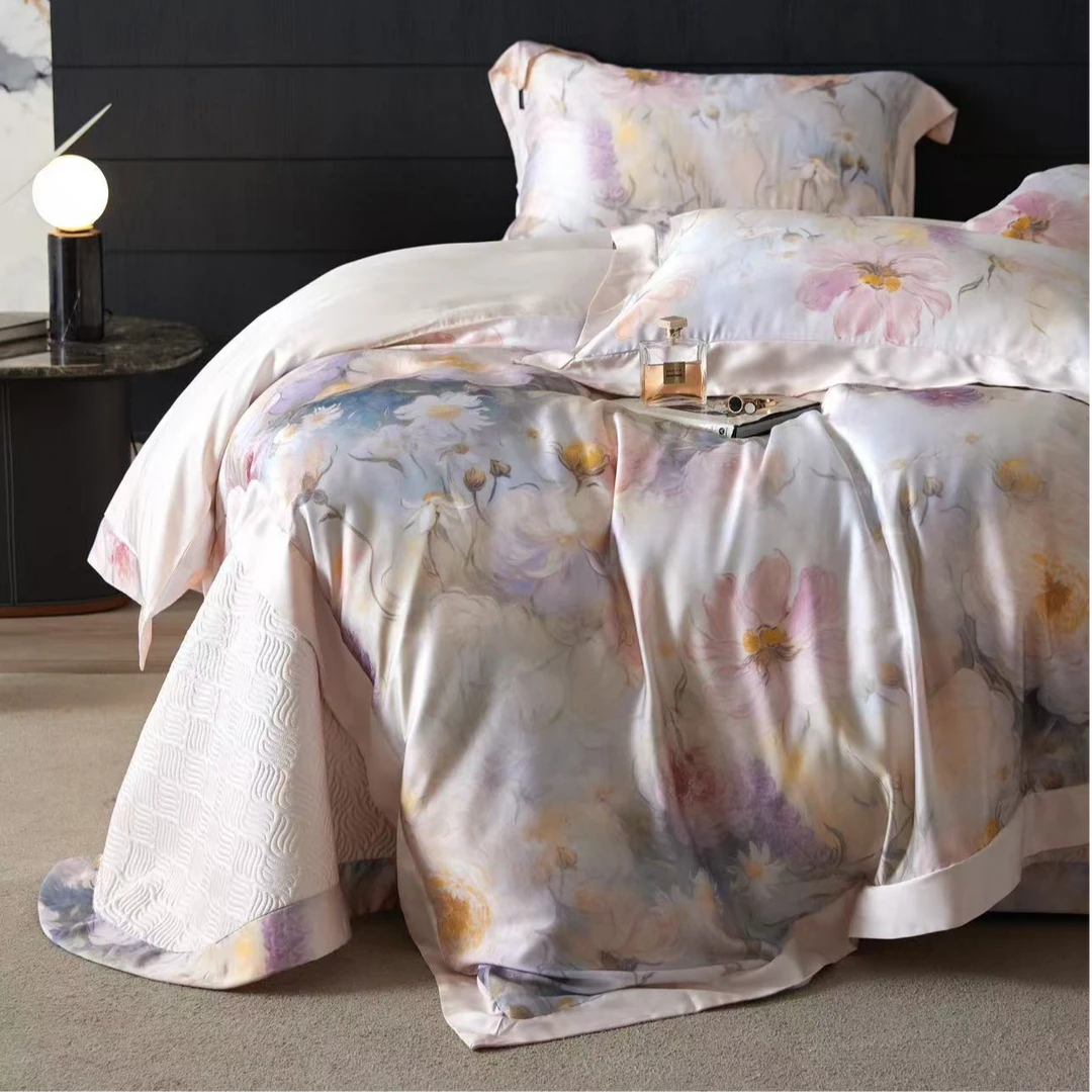 C7604 超细旦天丝棉数码印花100s标准四件套 莫奈印象200*230轻奢