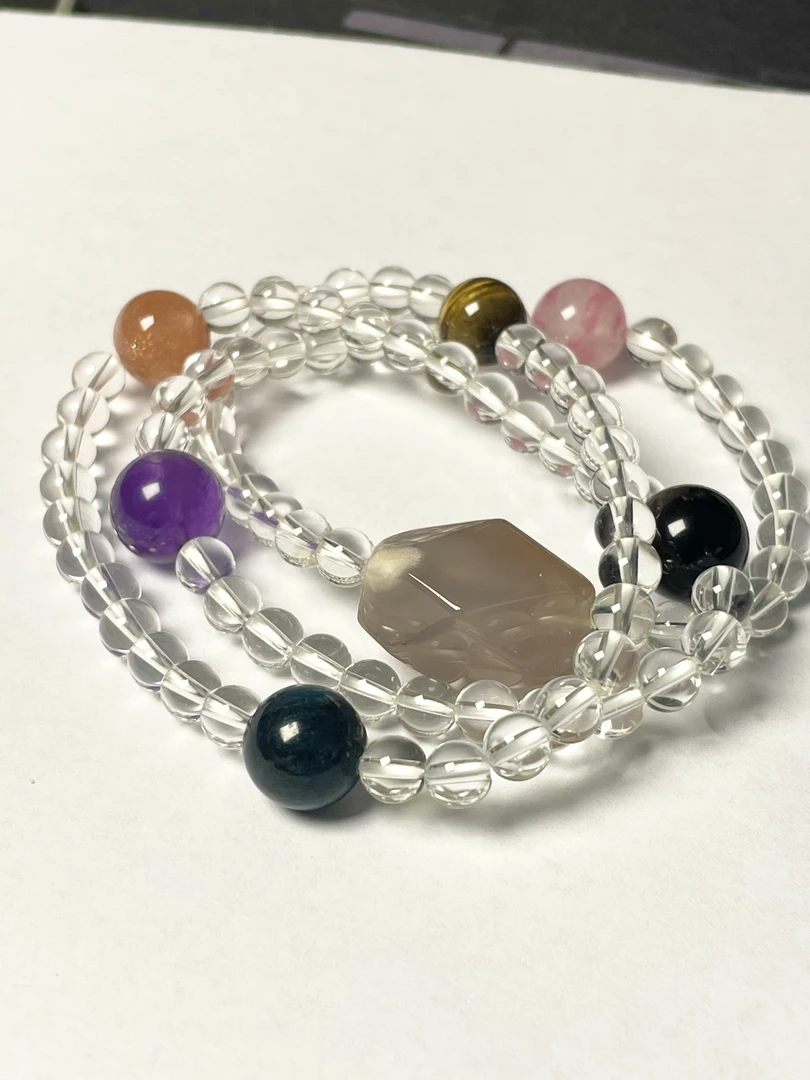 石到好运太阳系 白水晶多圈手串女士