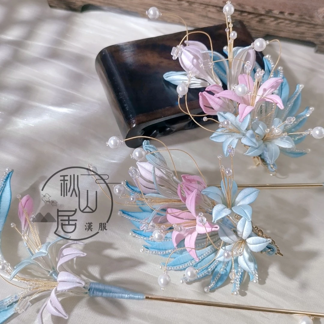 秋山居 十二花神系列—玉簪花染色仙气百搭渐变白菜缠花头饰汉服