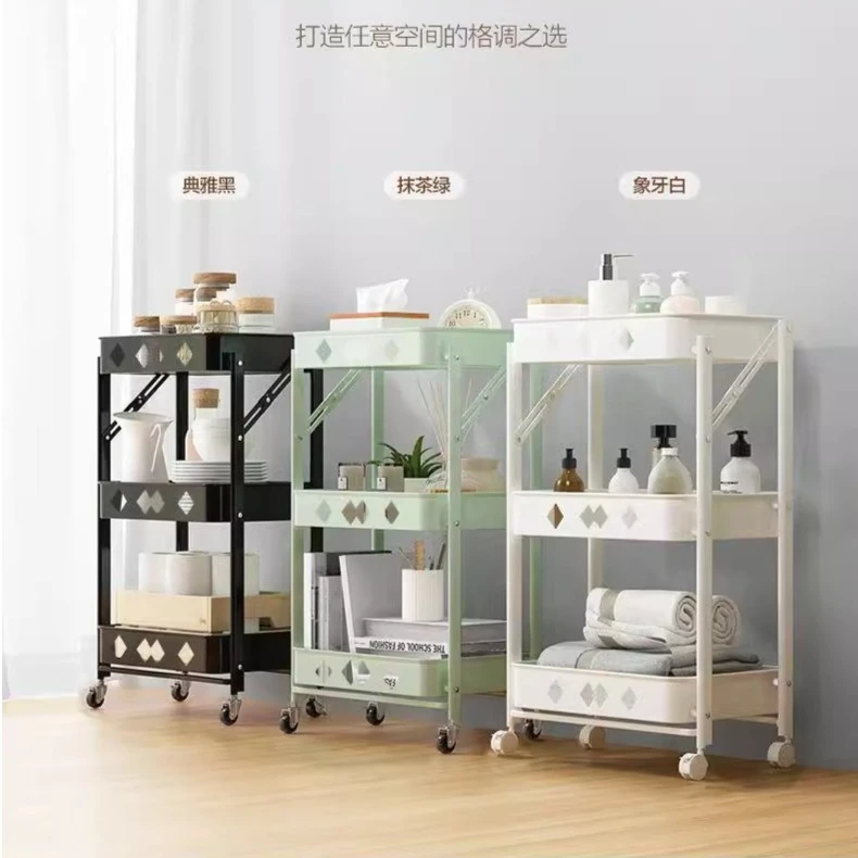 免安装厨房置物架落地多层折叠小推车蔬菜篮储物架婴儿用品收纳架