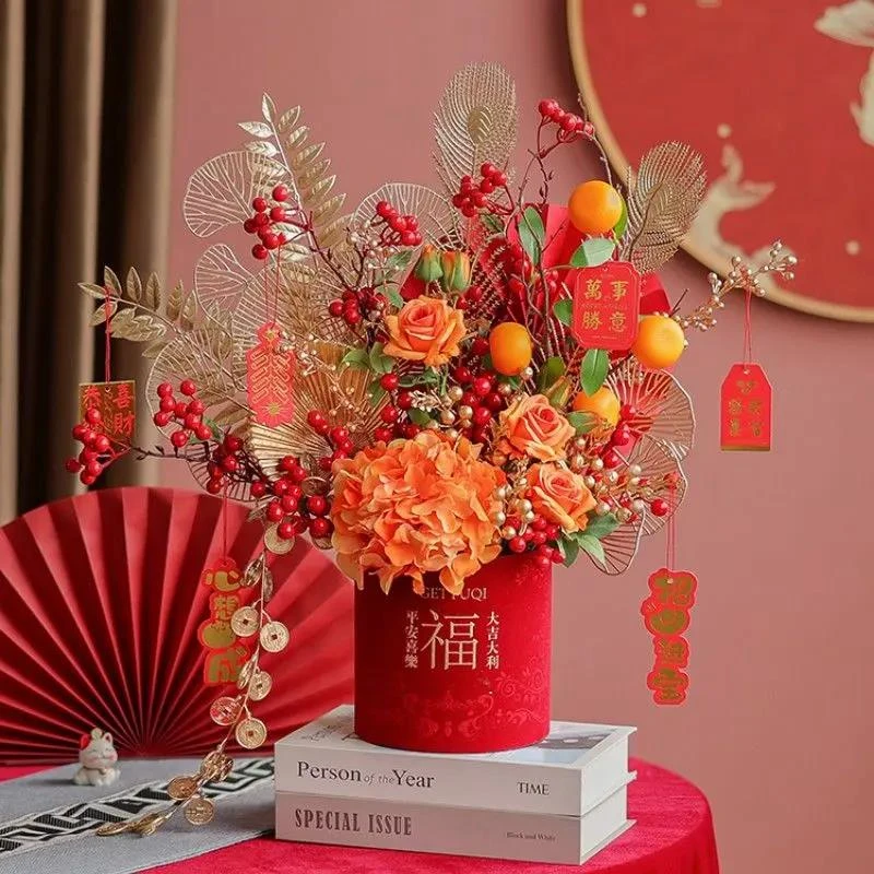 【新疆包邮】福桶插花年宵花仿真花发财果客厅摆设假花过年乔迁花