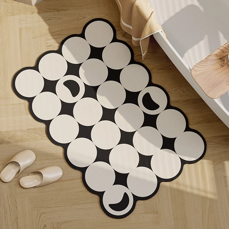 【高端软垫】黑白圆格耐脏脚垫速干吸水橡胶卫生间浴室防滑地垫