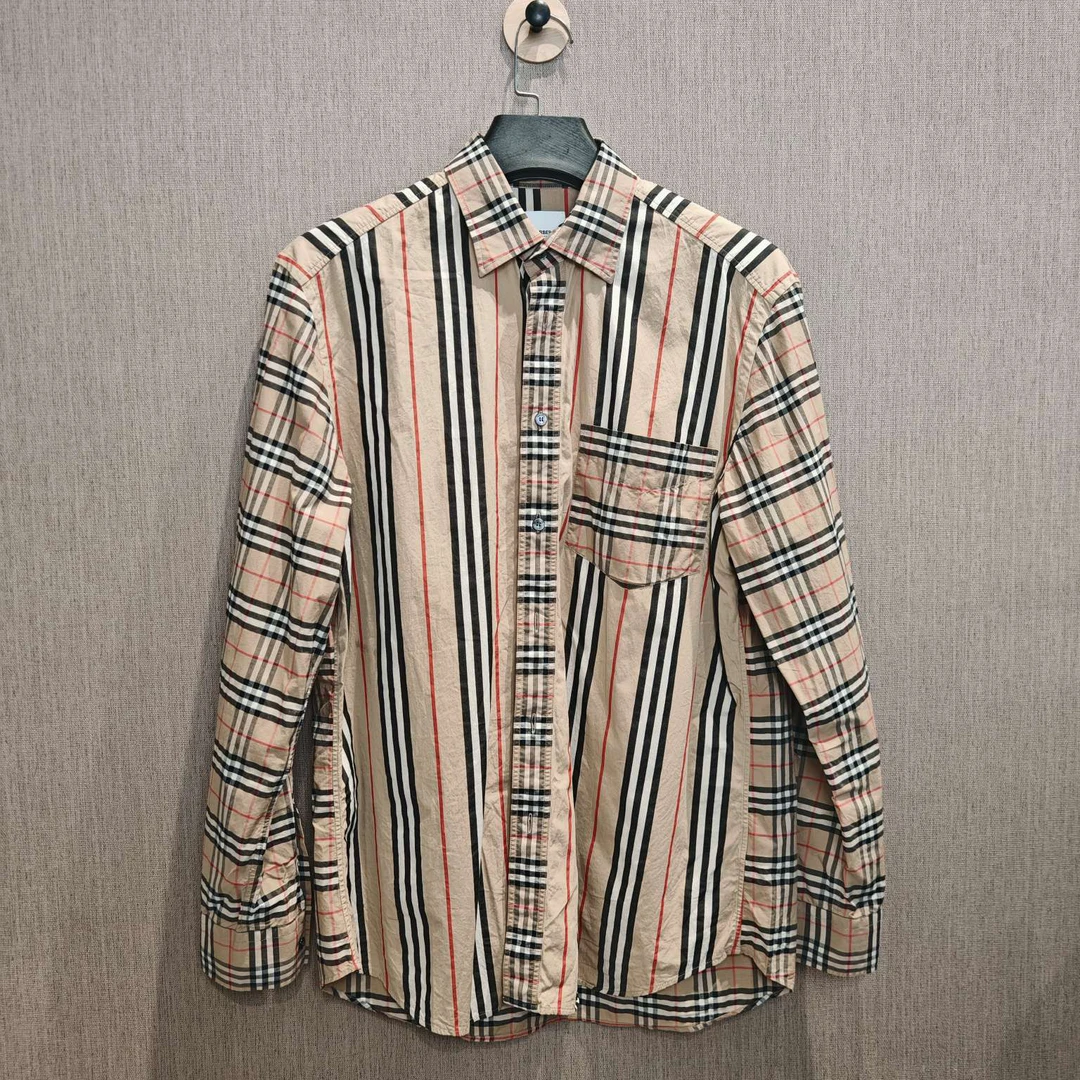 Burberry新款女款格纹衬衫男士长袖条纹春季size：L码状态：99新