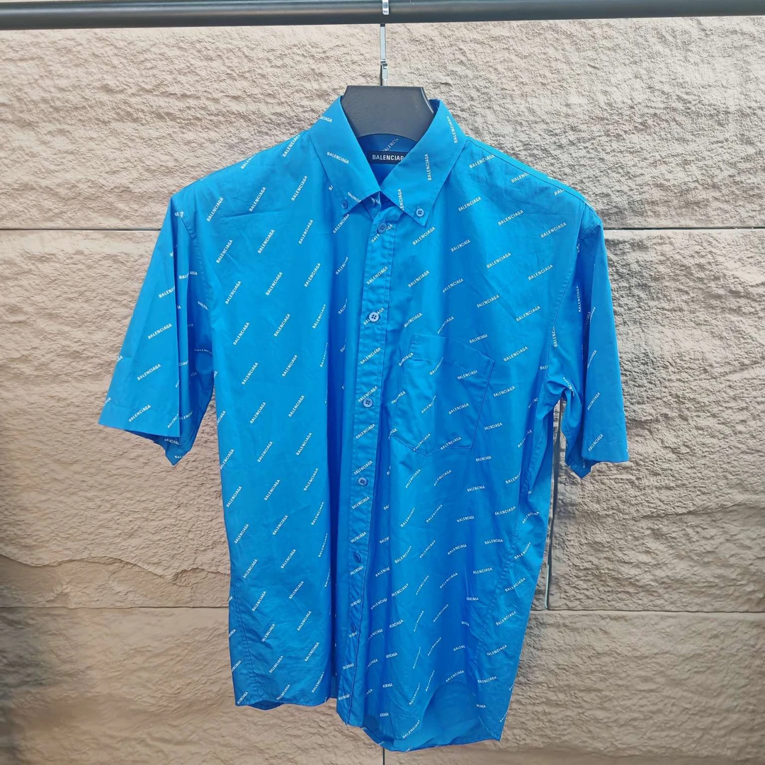 36 全新带吊 Balenciaga满印潮流弹幕logo夏季短袖衬衫