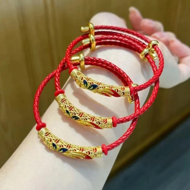18k金珐琅烧蓝工艺凤尾花弯管配件  赠送红绳（多样性发货，发其一）