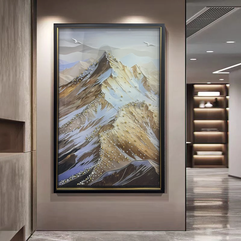 DF134日照金山实物画新款轻奢高级入户玄关装饰画竖款走廊过道画