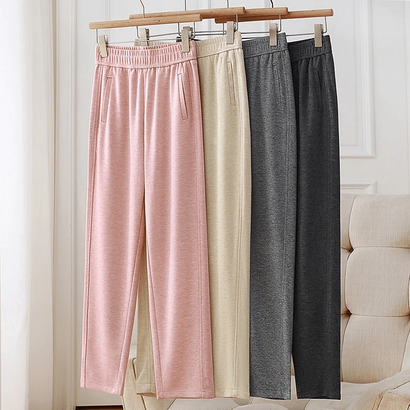 春季女士棉桑蚕丝软糯直筒裤高腰舒适亲肤阔腿宽松新款显瘦裤B329