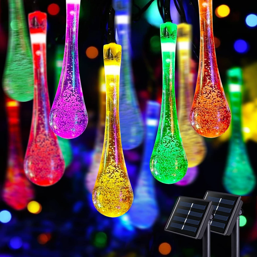 太阳能水滴灯串led彩灯闪灯串灯满天星户外防水灯带庭院花园装饰