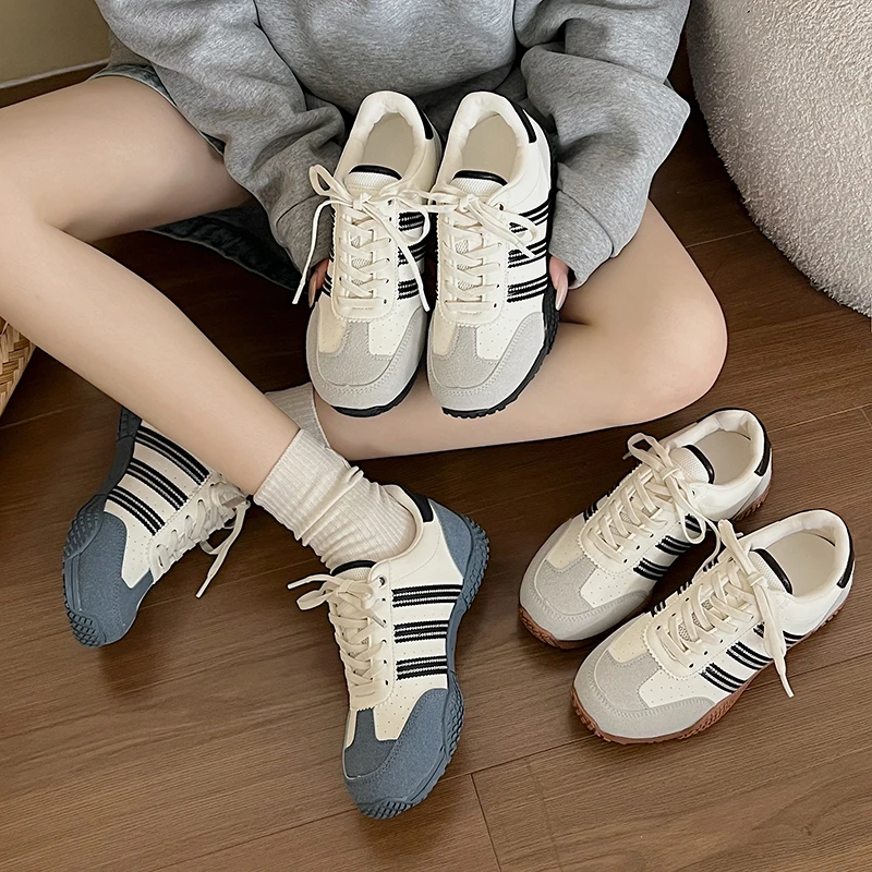 德训鞋女款2024年新款夏季平底复古小众休闲运动板鞋拼色百搭鞋子