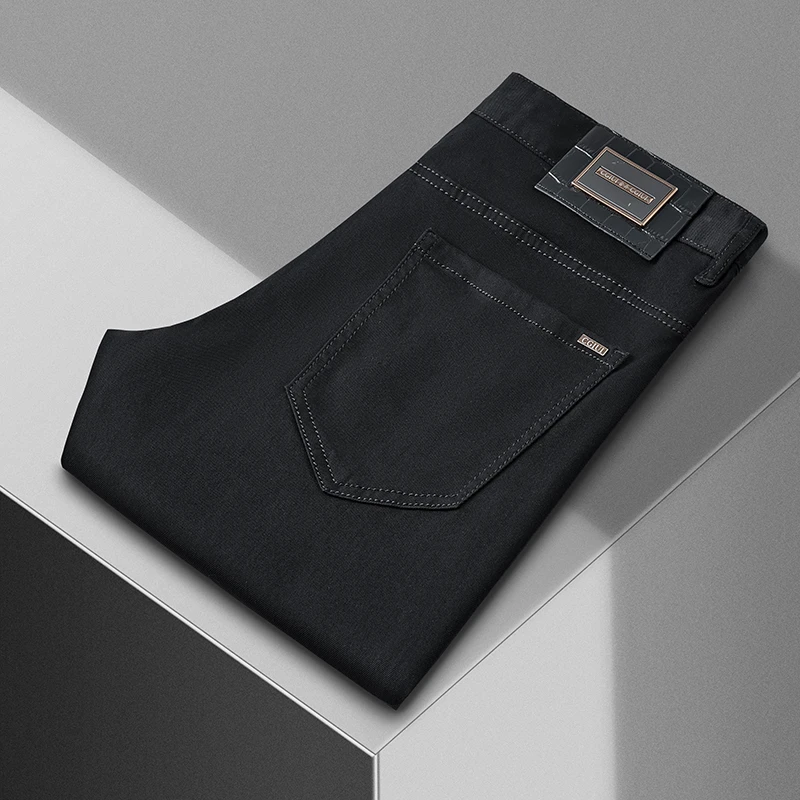 夏季新款锁色黑色牛仔裤透气吸汗男士修身小直筒九分裤弹力牛仔裤