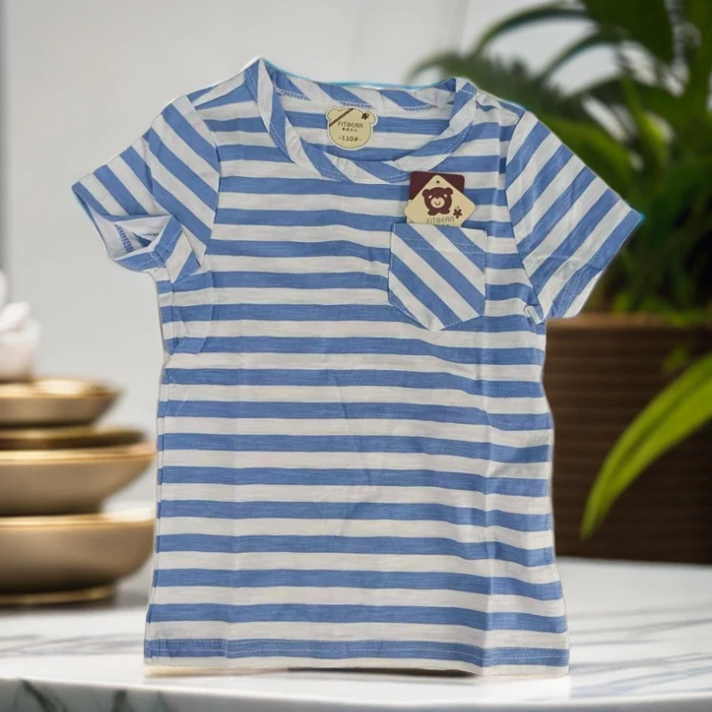 外贸原单出口品质儿童休闲夏季条纹小童52码--120码T恤时尚圆领款