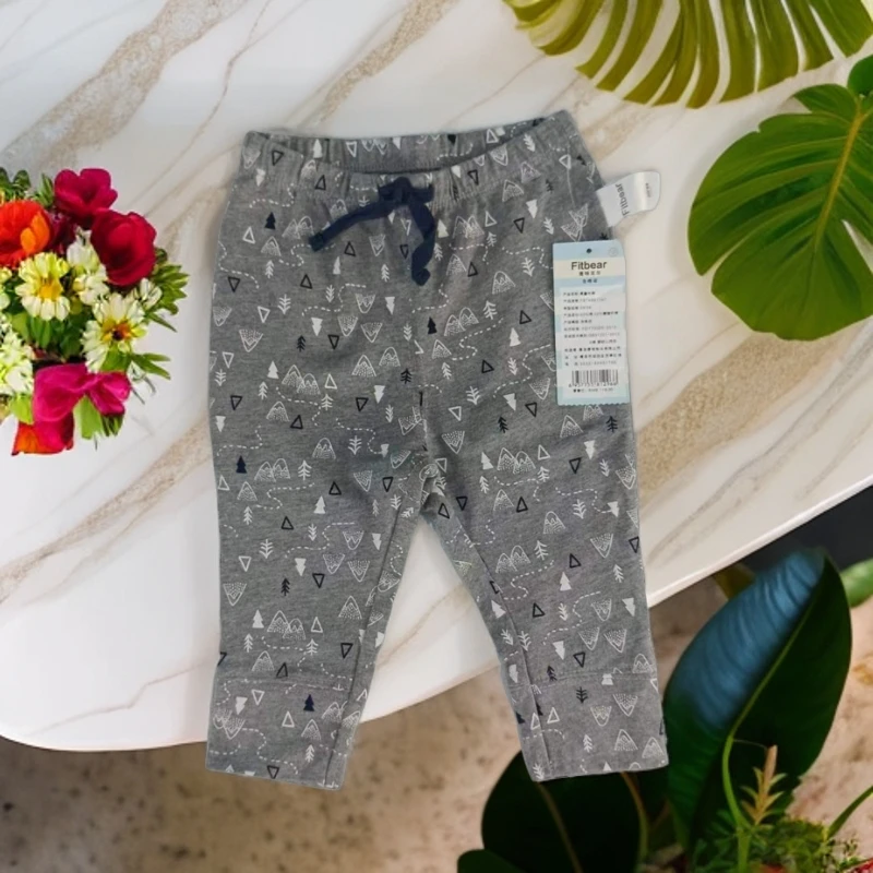 外贸原单出口品质儿童男童新生儿夏季灰色印花小童偏薄款休闲长裤