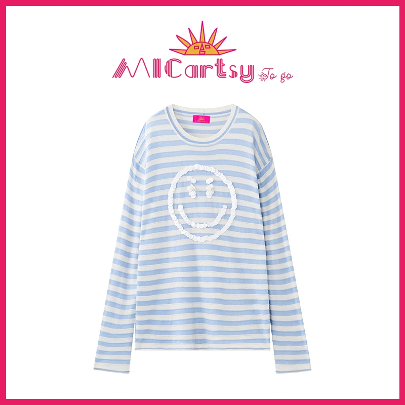 MICartsy原创设计师长袖休闲条纹圆领百搭穿搭针织上衣SCP115