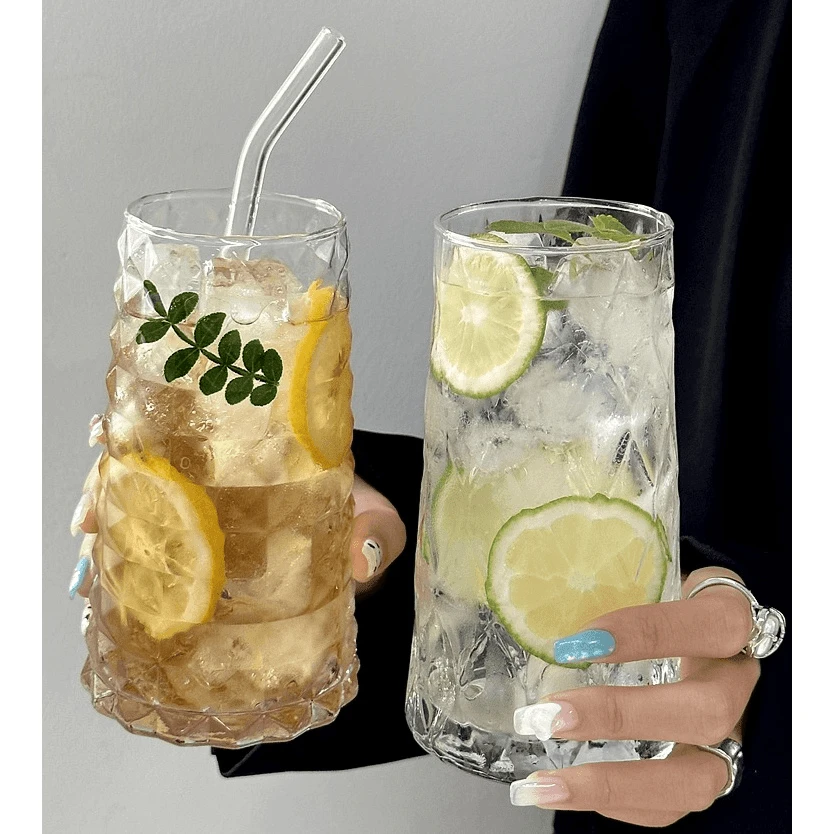 网红水果茶杯透明玻璃水杯子家用冰美式咖啡杯创意饮料杯气泡水杯