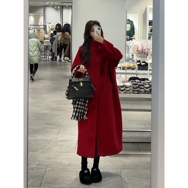 BT秋冬季气质毛呢大衣中长款立领宽松加厚过膝韩版呢子外套N802