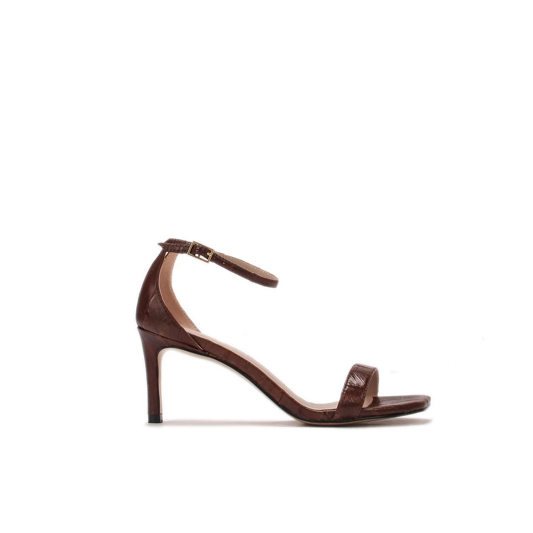 鳗鱼皮经典一字带方头凉鞋