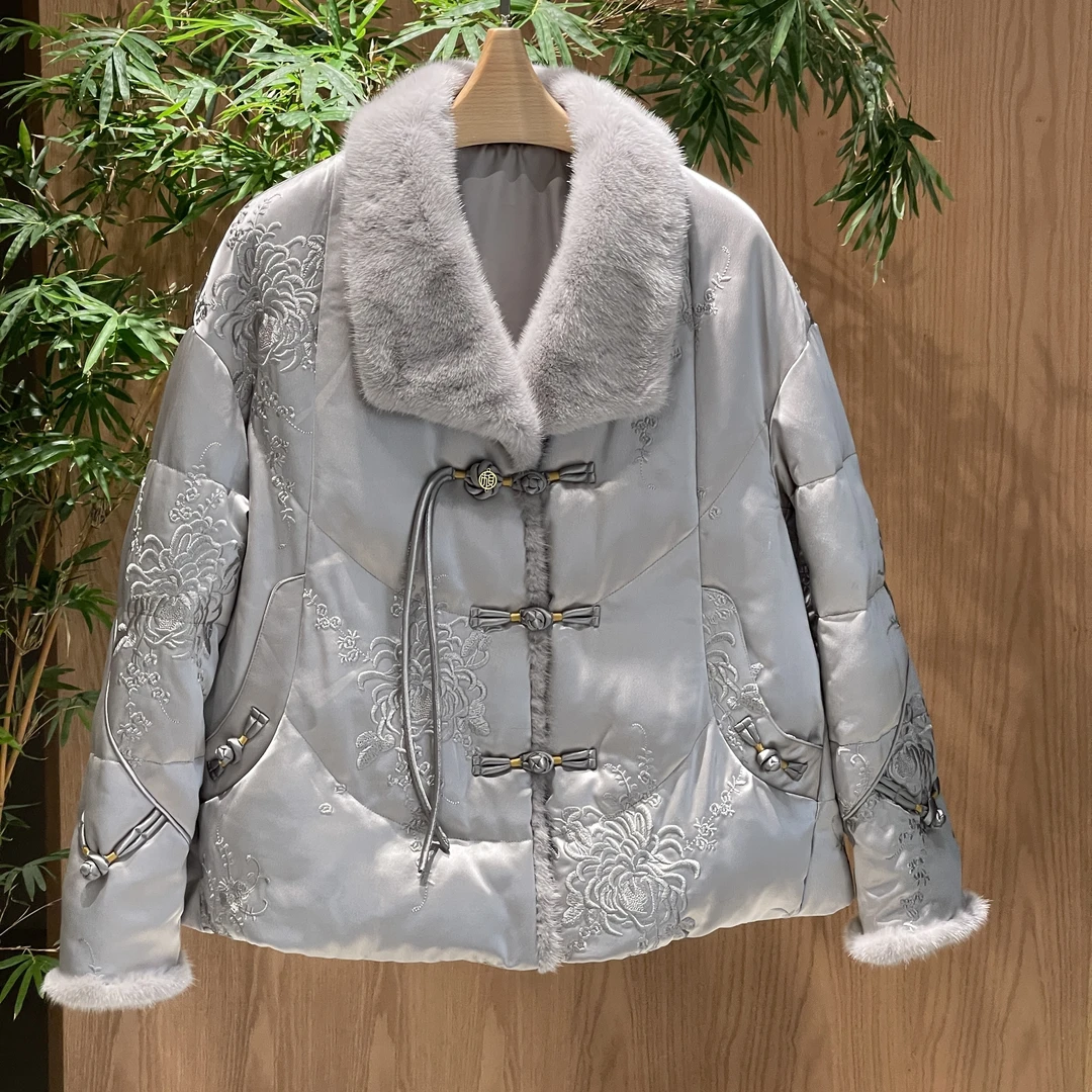 【银月】新中式鹅绒服水貂毛女款轻奢短款时尚女士冬季#59