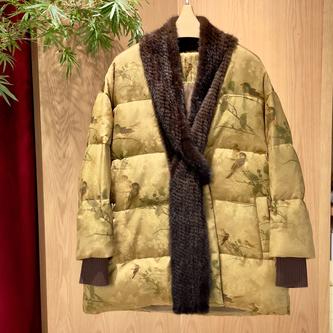 【鸟鸣涧】鹅绒服长款水貂毛女款时尚休闲女士设计师冬季#53