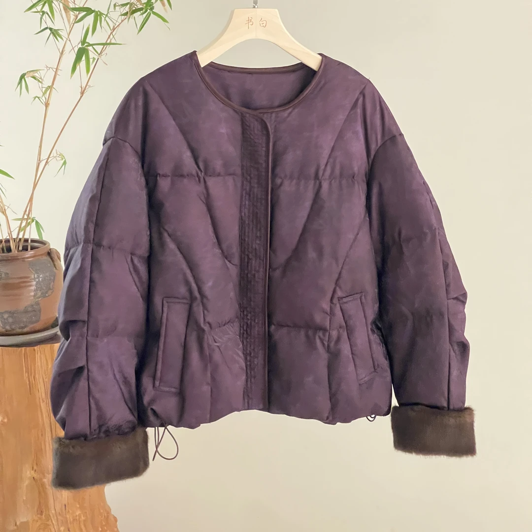 【紫气东来】老钱风鹅绒服新中式秋冬保暖宽松紫色百搭圆领#56