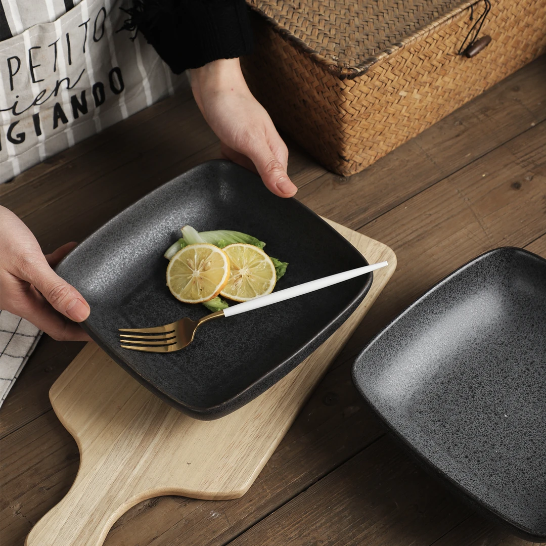 8英寸窑变黑方碗陶瓷沙拉碗微瑕