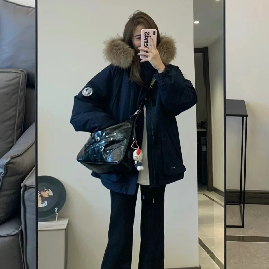 2025新款冬季工装派克棉服连帽短款小个子女毛领加厚保暖外套棉袄