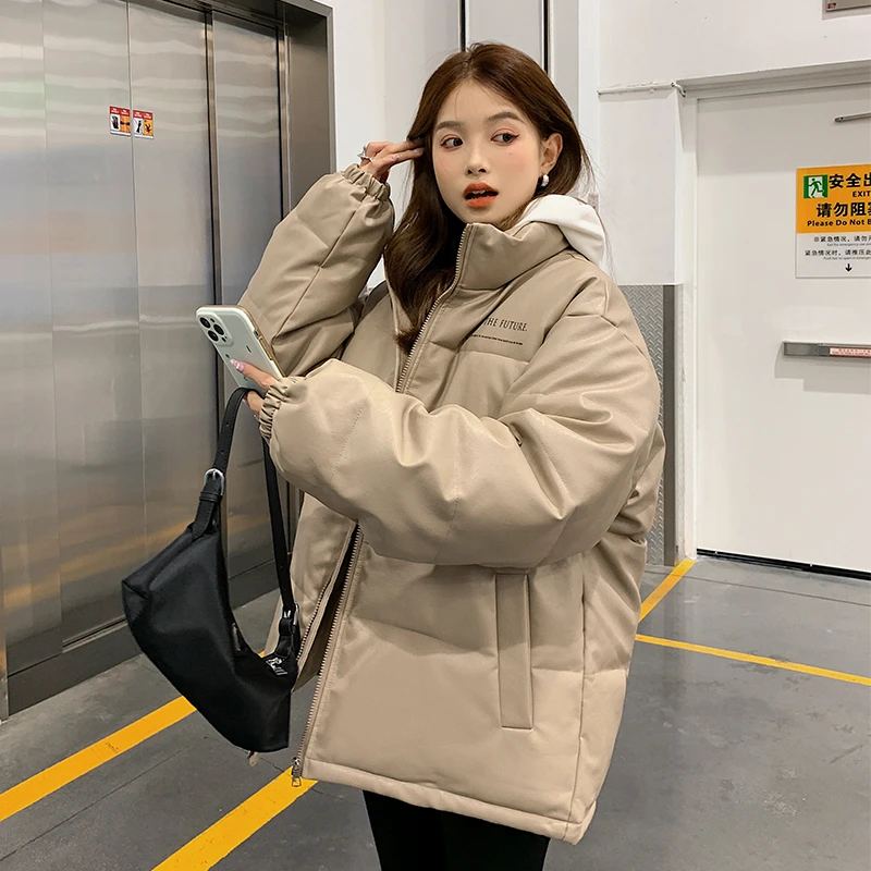 pu皮棉袄小个子oversize加厚保暖棉服女2025年新款免洗棉服女棉衣