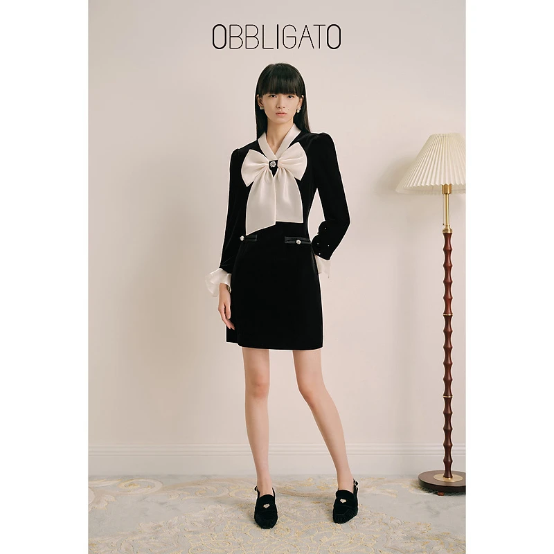 OBBLIGATO奥丽嘉朵  秋季1C63305230线上专选蝴蝶结法式连衣裙