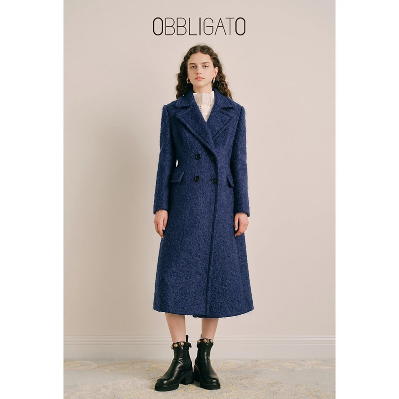 OBBLIGATO奥丽嘉朵1C33580050冬季午夜蓝马海毛长大衣
