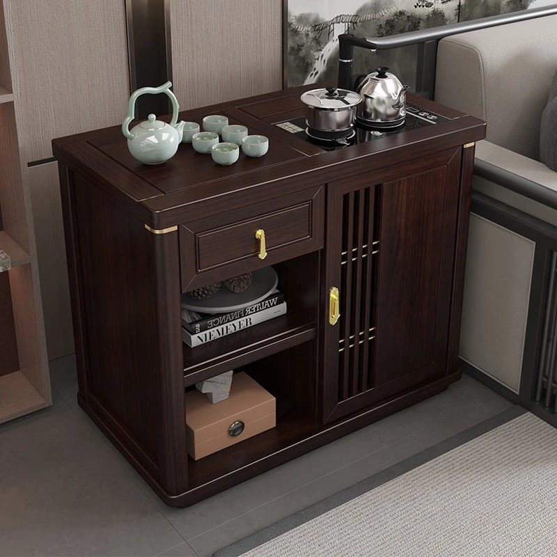 乌金木移动茶水柜烧水壶一体新中式家用茶几客厅实木茶边柜置物架