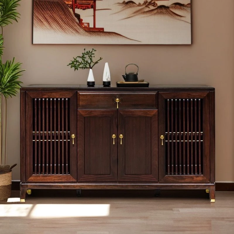 新中式乌金木餐边柜实木酒柜轻奢家用厨房靠墙储物碗柜客厅茶水柜