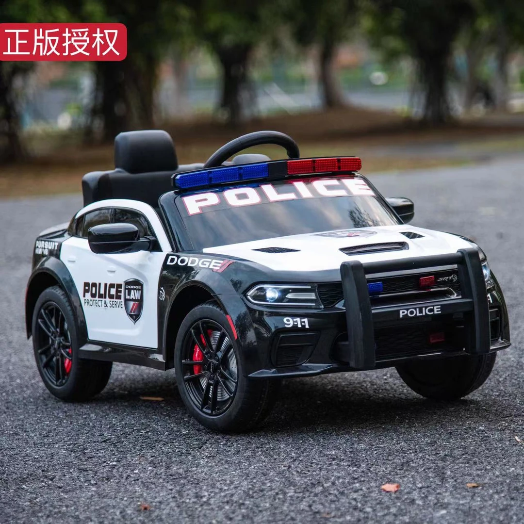 新款道奇授权儿童电动警车四轮越野汽车可坐人品牌带遥控儿童警车