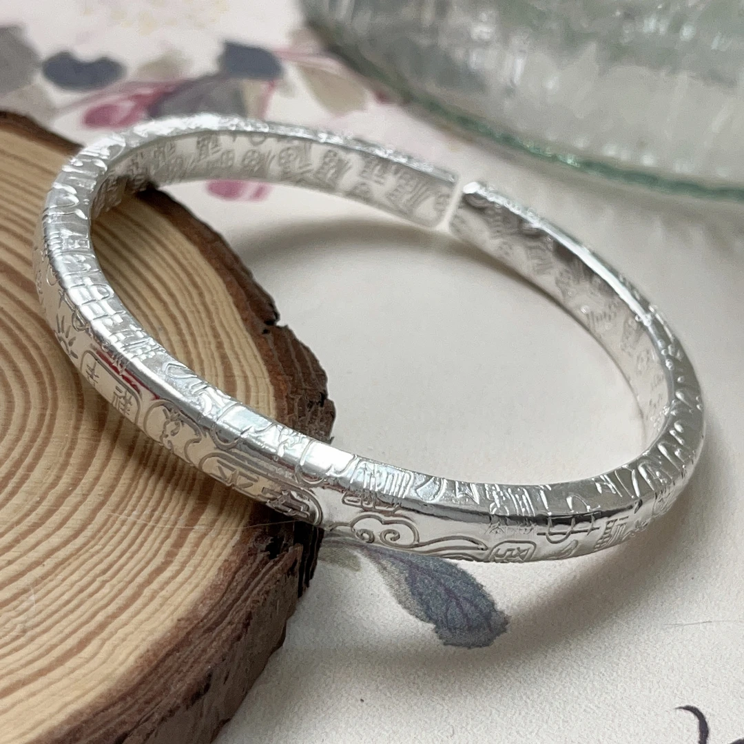 足银手镯 足银999.9 高克重吉言手工百搭银色素款开口手镯