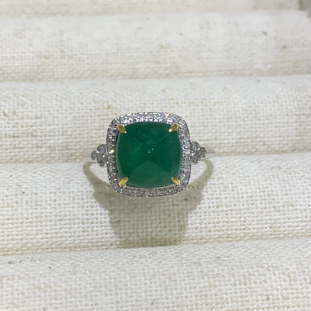 全新未使用  【3.3ct/grc木佐】18k满钻祖母绿木佐色圈口13-2777