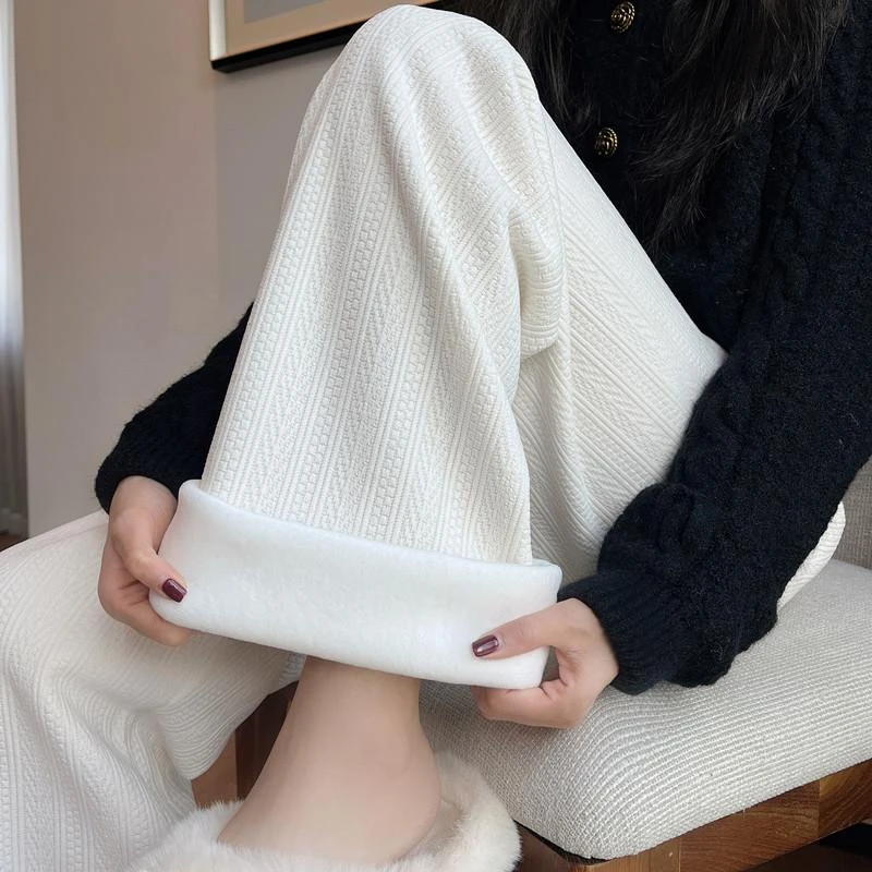600克重麦穗加绒雪尼尔直筒裤女秋冬季新款高腰垂感直筒224