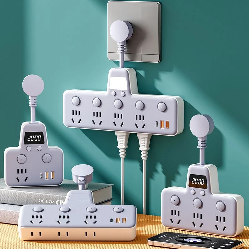 正品纯铜插座转换器面板多孔家用多功能转换插头USB快充时钟插排