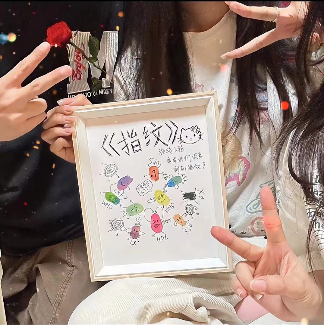 DIY画框情侣手印相框手掌印泥纪念指纹画男女友七夕情人节礼物