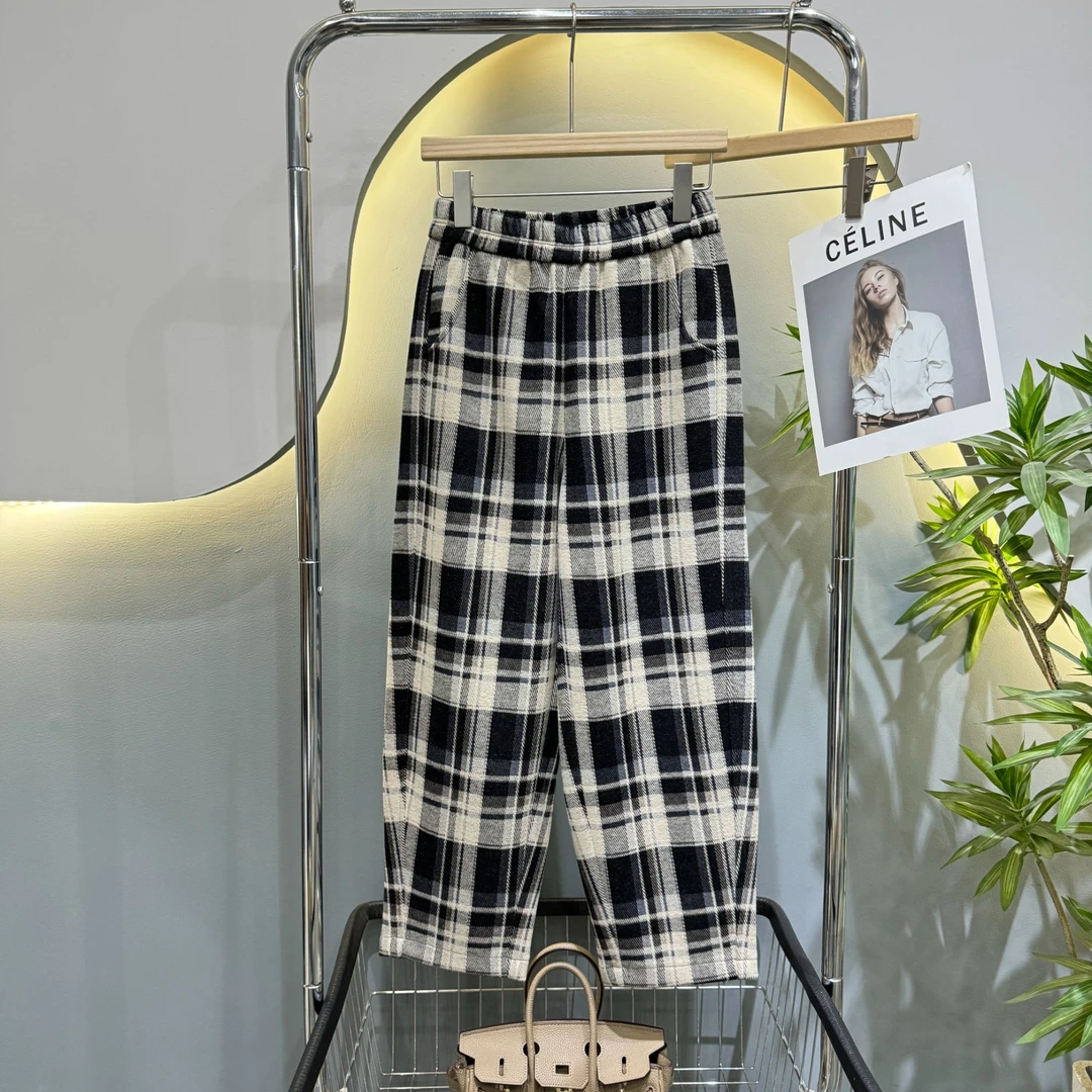 梦恋缘秋季新款时尚百搭格子老爹裤 8898