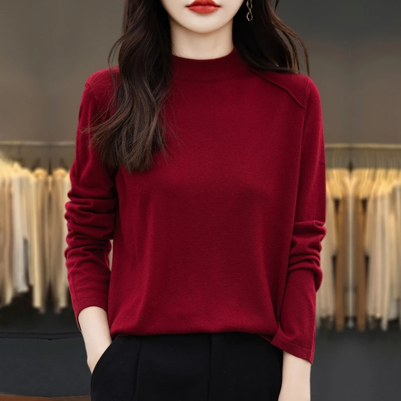 打底衫女款爆款2024新款春秋大码半高领针织上衣宽松显瘦秋冬毛衣