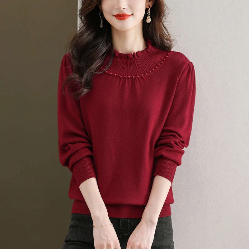 胖mm秋冬大码红色毛衣女洋气打底衫宽松遮肚子显瘦百搭针织上衣