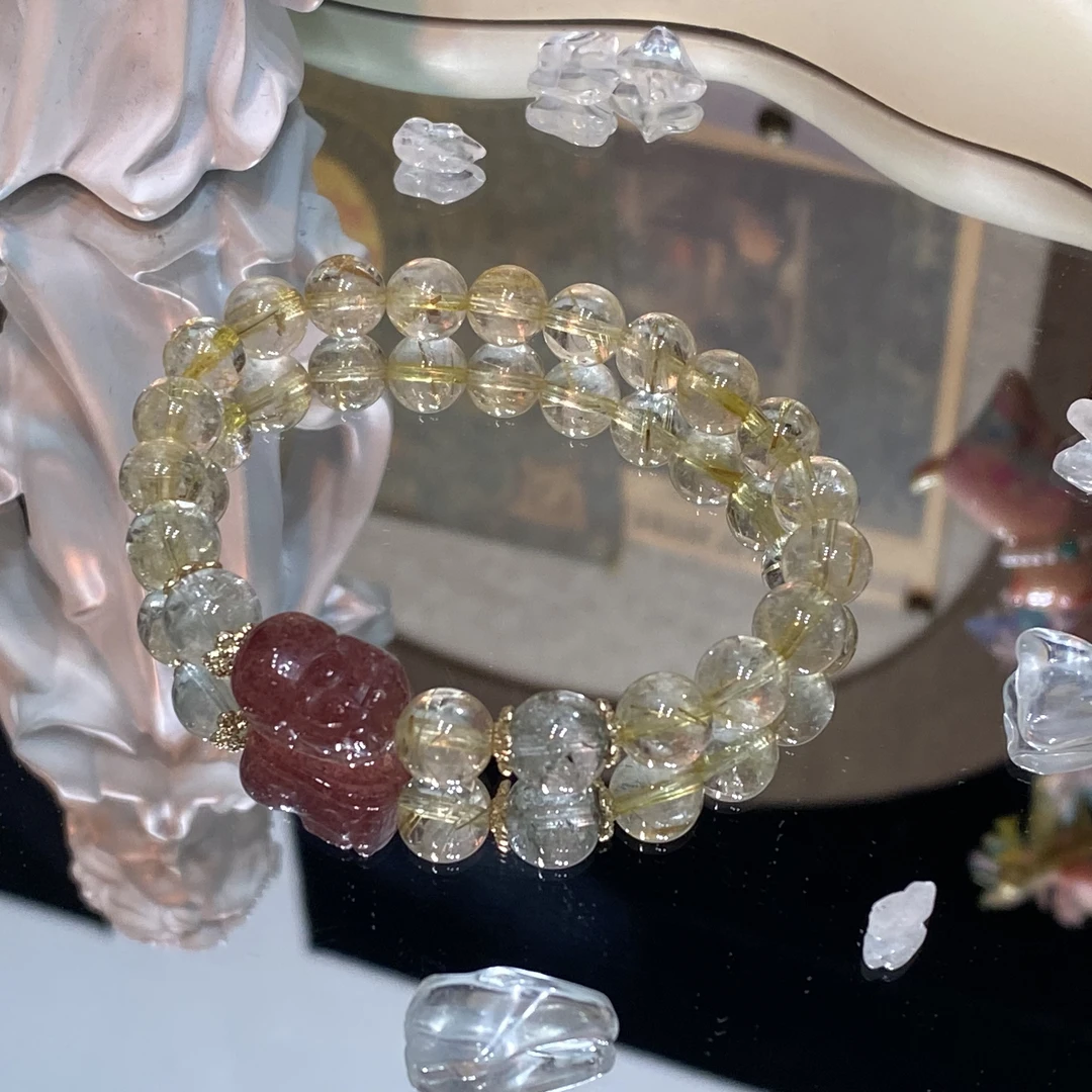 【054 金发晶草莓貔貅】天然发晶手串原创小众设计