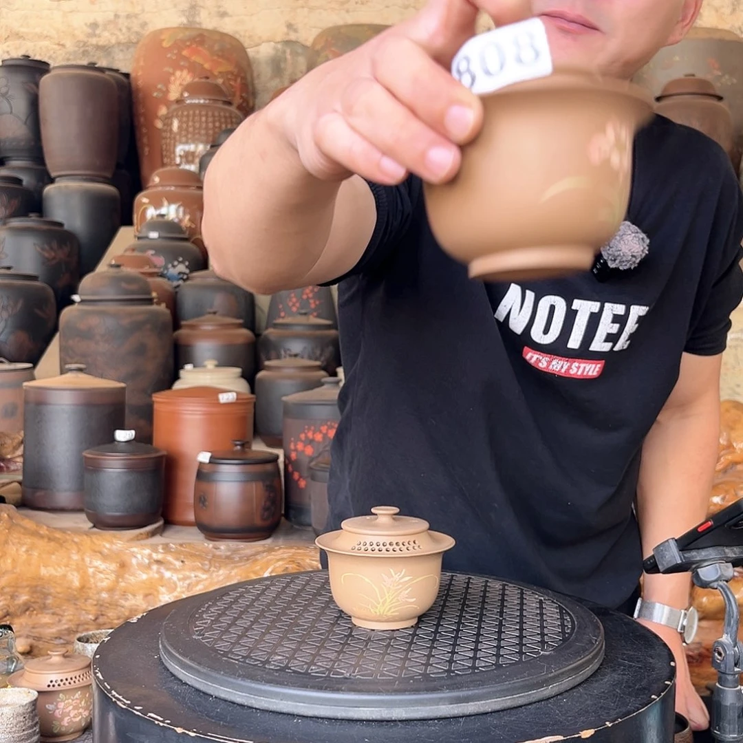 建水紫陶一**顾808建水紫陶手抓盖碗