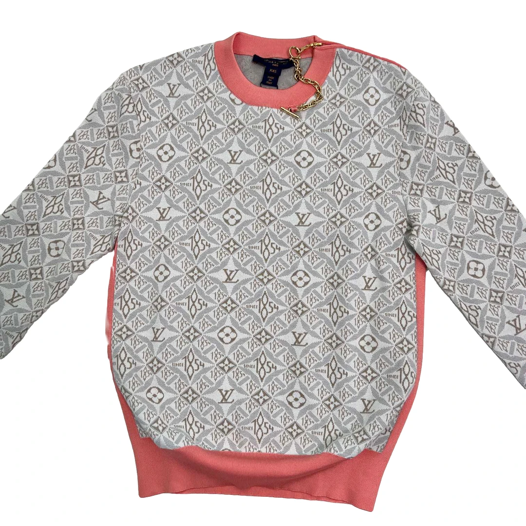 全新未使用 LouisVuitton/路易威登 LV 女士粉拼色满印老花针织衫
