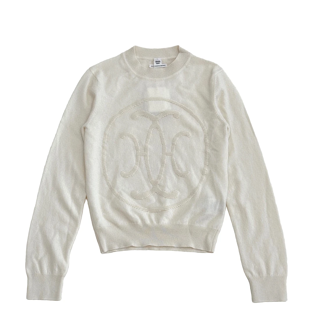 全新未使用 Hermes/爱马仕 爱马仕 女士米色/黑色双C针织长袖毛衣