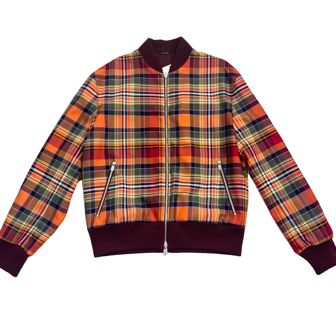 全新未使用 Hermes/爱马仕 爱马仕  男士红色格纹秀款双面穿夹克