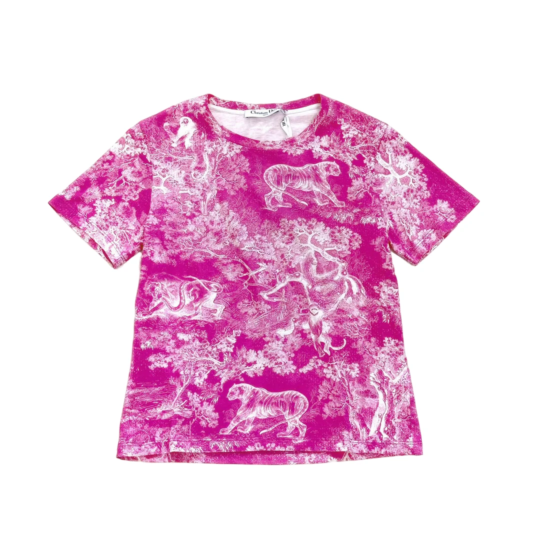 未使用 DIOR/迪奥 迪奥 女士火龙果色动物园系列印花休闲短袖
