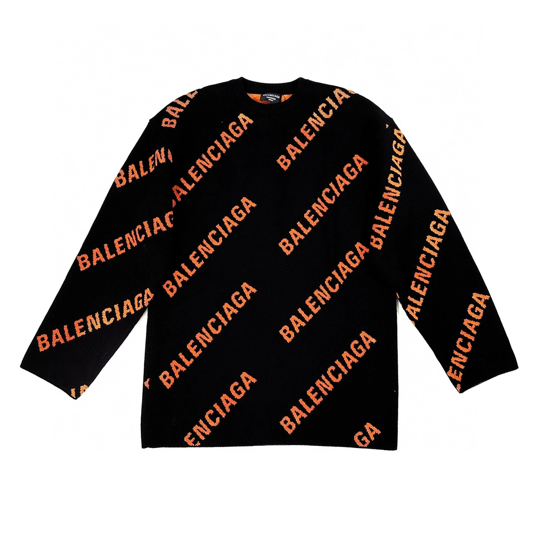 全新未使用 Balenciaga/巴黎世家 巴黎世家 男士黑橙弹幕针织毛衣