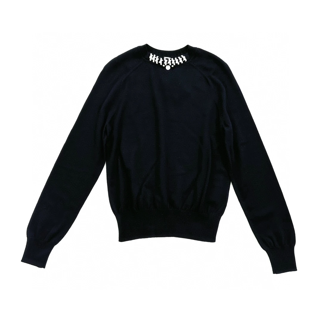 全新未使用 Hermes/爱马仕 爱马仕 女士黑色领扣别致针织套头毛衣