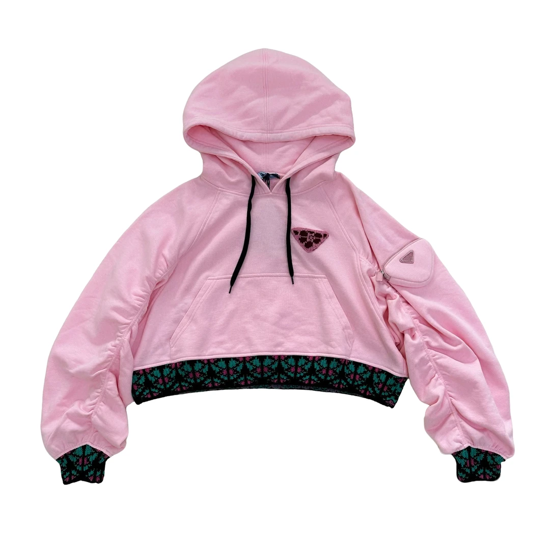 全新未使用 Prada/普拉达 普拉达 女士樱花粉三角标logo连帽卫衣