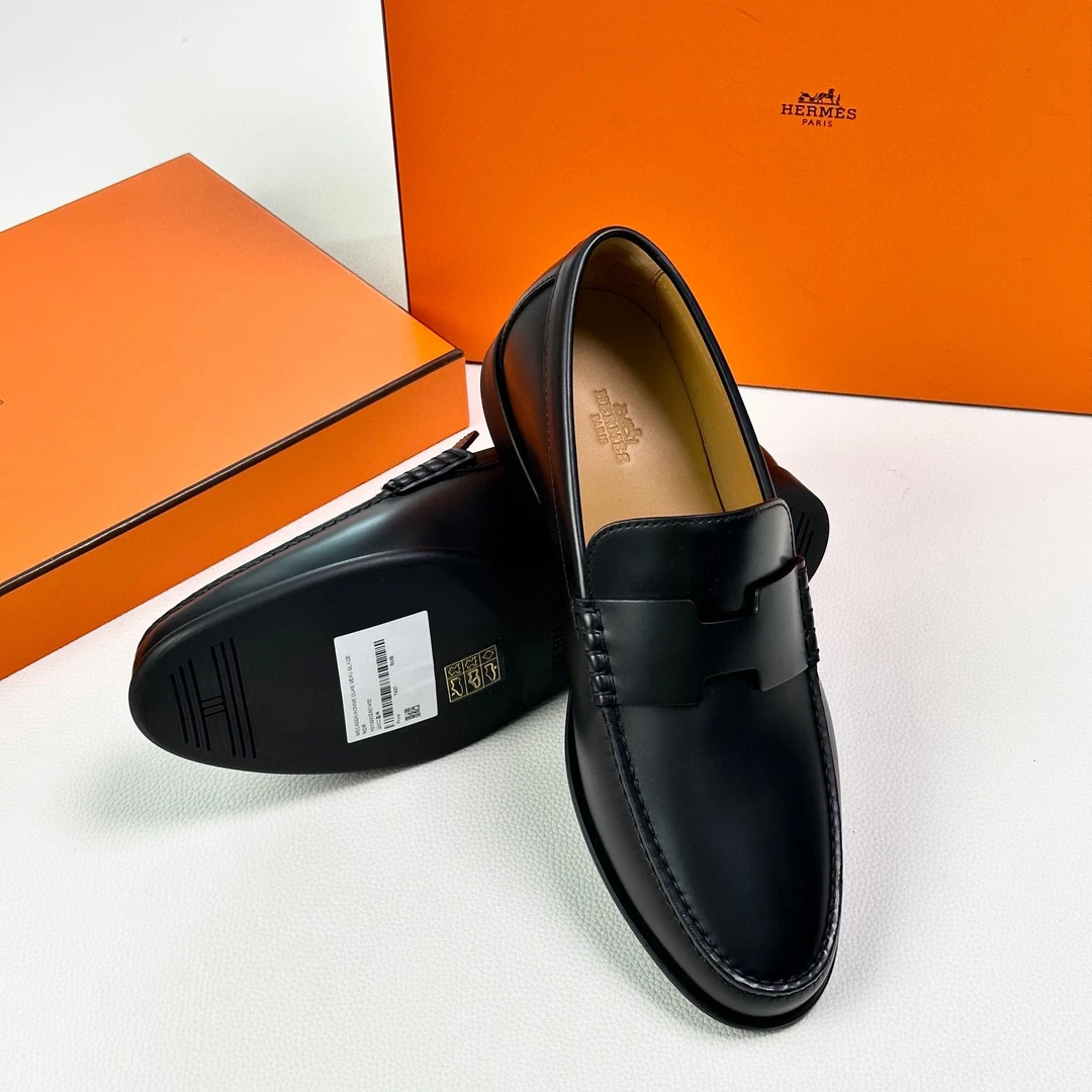未使用 Hermes/爱马仕 爱马仕 男士黑色舒适休闲薄底乐福鞋